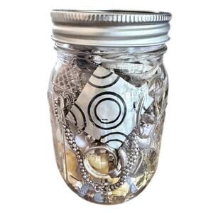 Neutral Boho Chic Jewelry Jar Cream Silver Beaded Bracelets Rings Lot